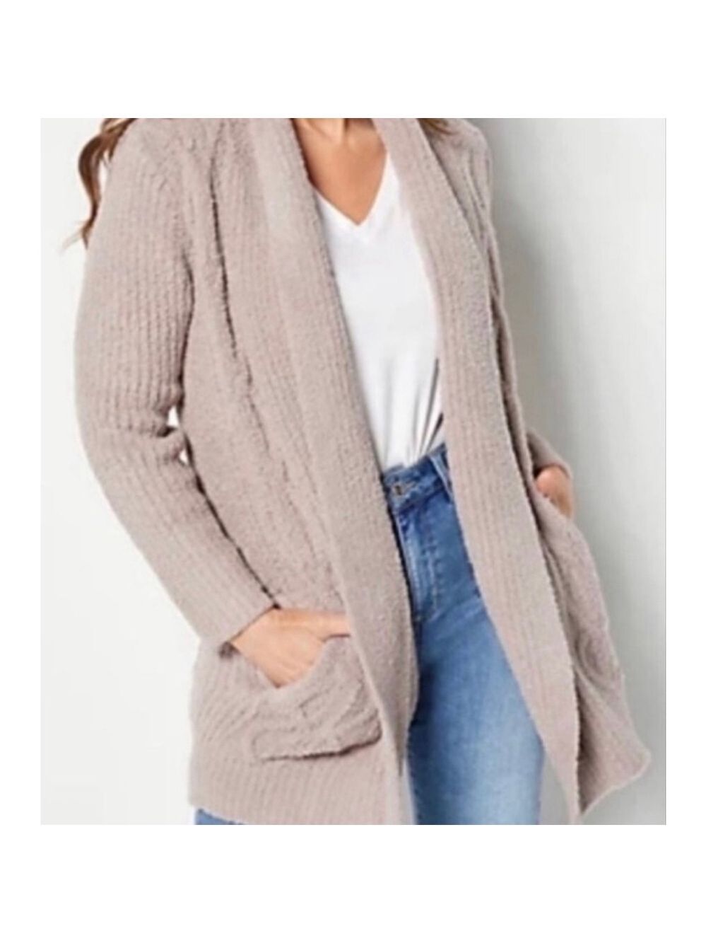 NWT Barefoot Dreams CozyChic Cabin Cable Cardigan 3X Taupe - Picture 3 of 4